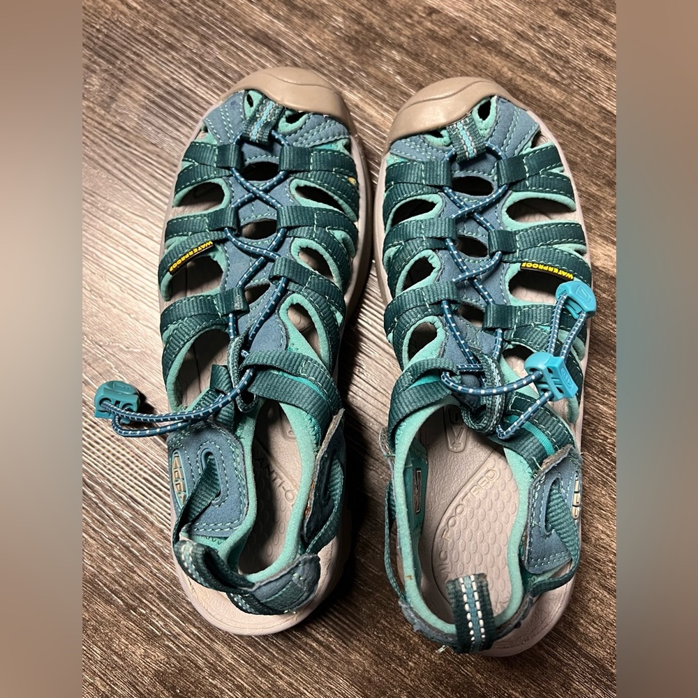 KEEN Whisper LEATHER Sandals WATERPROOF Teal WOMEN 7 EU 37.5